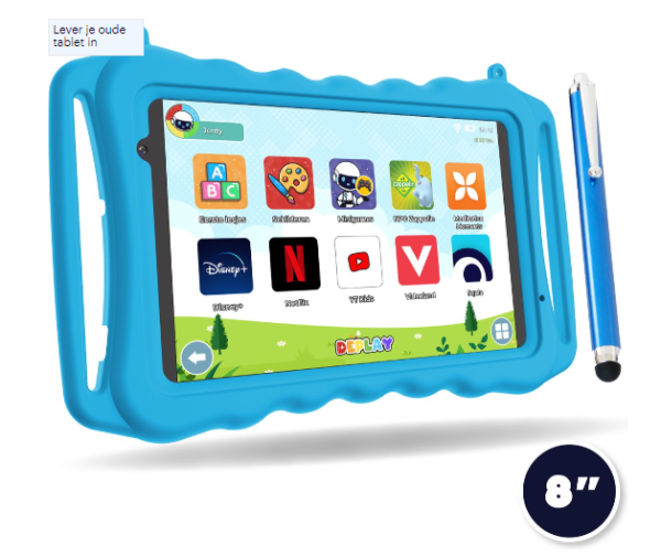 DEPLAY Kids Tablet SMART - Kindertablet - Ouder Control App - 5000 Mah Batterij - Touchscreen Pen & Beschermhoes – Android 13 - 8 Inch - 64 GB - Blauw